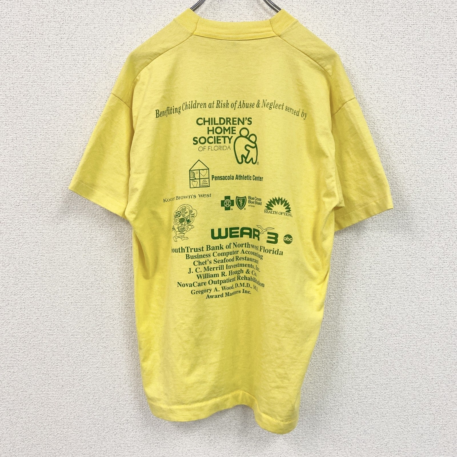 80s～　FRUIT OF LOOM　半袖プリントTシャツ　ヴィンテージ　シングルステッチ　黄　イエロー　Lサイズ