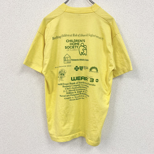 80s～　FRUIT OF LOOM　半袖プリントTシャツ　ヴィンテージ　シングルステッチ　黄　イエロー　Lサイズ