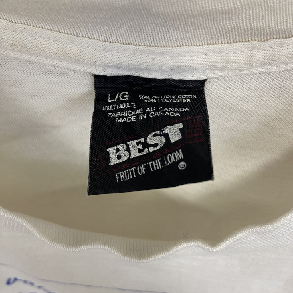 80s～　FRUIT OF LOOM　半袖プリントTシャツ　ヴィンテージ　シングルステッチ　白　ホワイト　Lサイズ