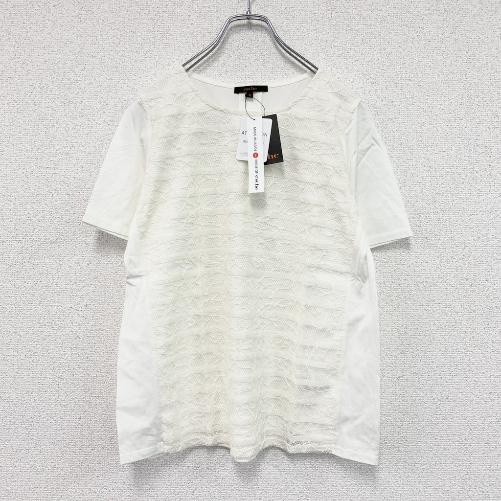 esche　エッシュ　フロントレース異素材ドッキング半袖Tシャツ　デッドストック　アイボリー　42サイズ