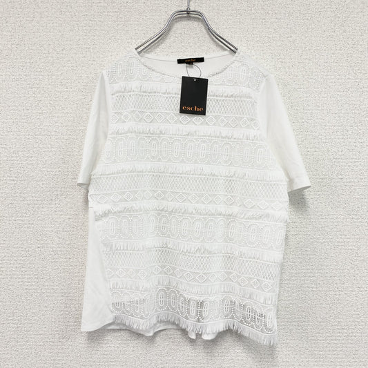 esche　エッシュ　フロントレース異素材ドッキング半袖Tシャツ　白　ホワイト　42サイズ