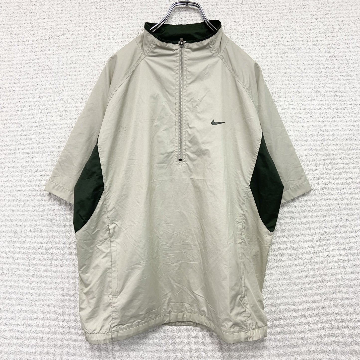 NIKE GOLF　ナイキゴルフ　半袖ハーフジップトラックジャケット/ジャージ　スウッシュ　ベージュ　Lサイズ