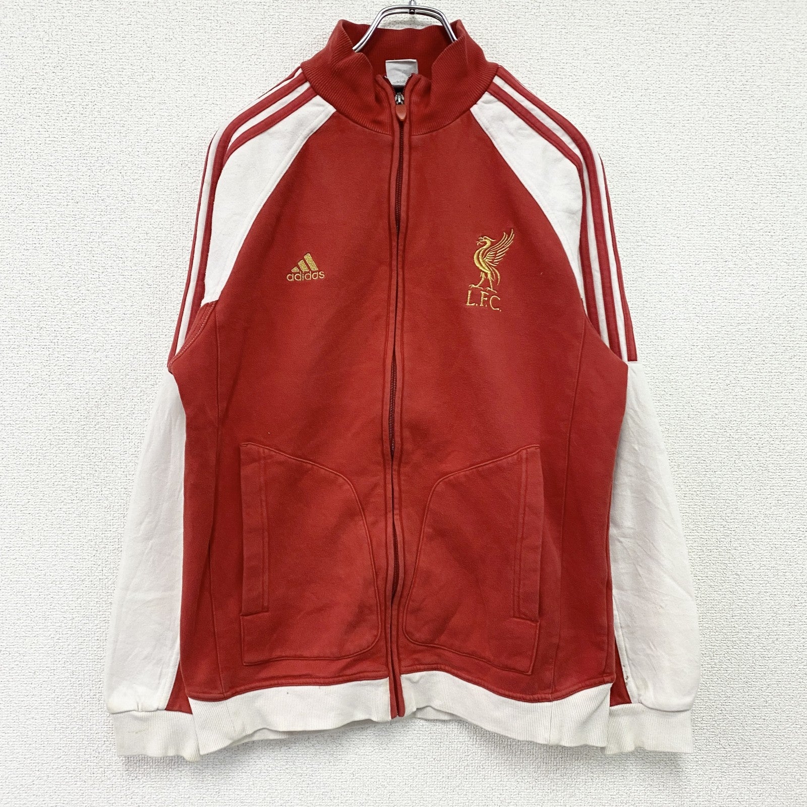 00s　adidas　アディダス　L.F.C　リヴァプールFC　トラックジャケット/ジャージ　パフォーマンスロゴ　ヴィンテージ　赤　レッド　Mサイズ