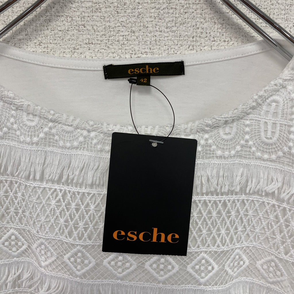 esche　エッシュ　フロントレース異素材ドッキング半袖Tシャツ　デッドストック　白　ホワイト　42サイズ
