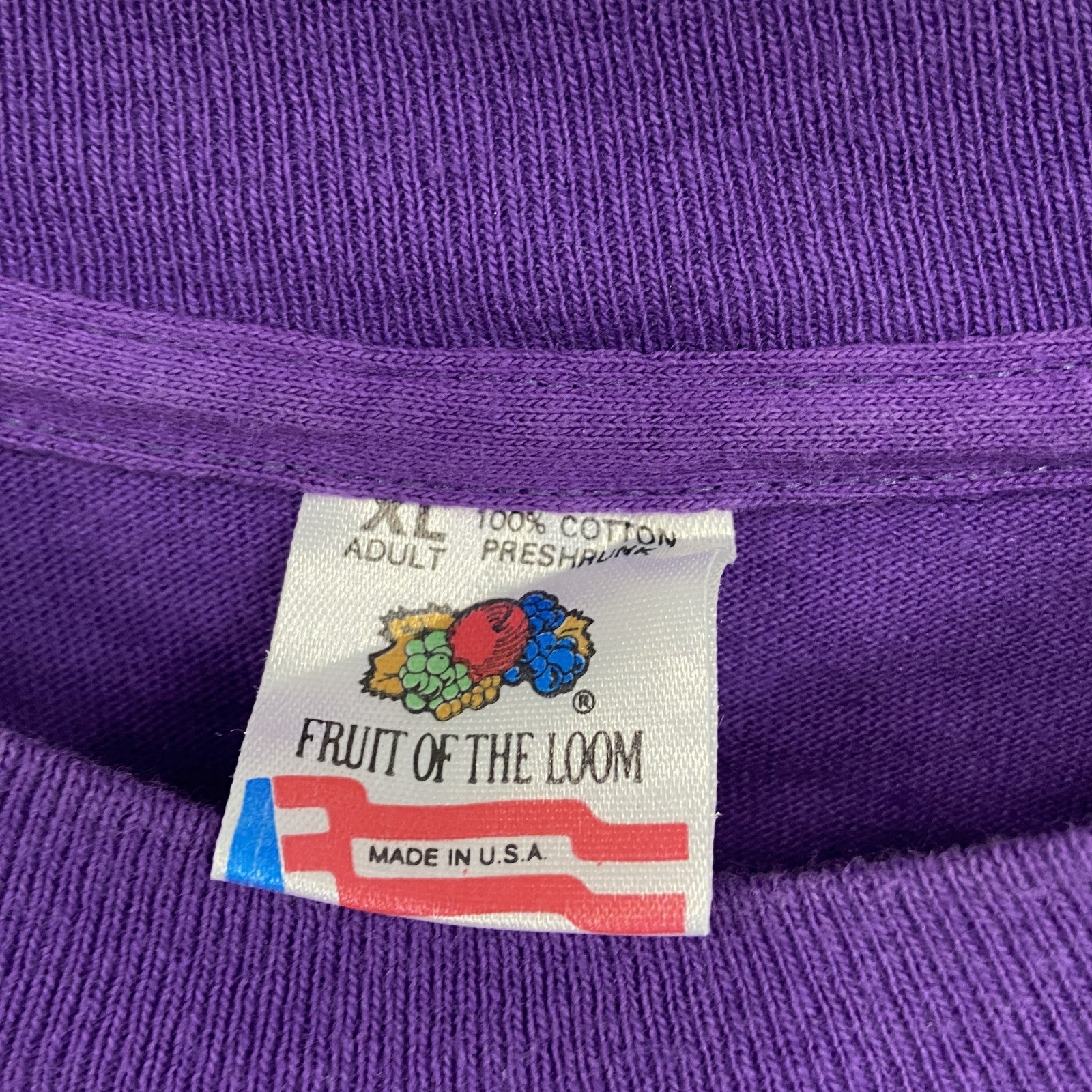 90s　FRUIT OF LOOM　半袖プリントTシャツ　ヴィンテージ　シングルステッチ　紫　パープル　XLサイズ