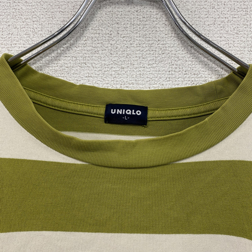 OLD UNIQLO　オールドユニクロ　長袖Tシャツ/ロンT　ボーダー　黄緑　ライトグリーン　ベージュ　Lサイズ