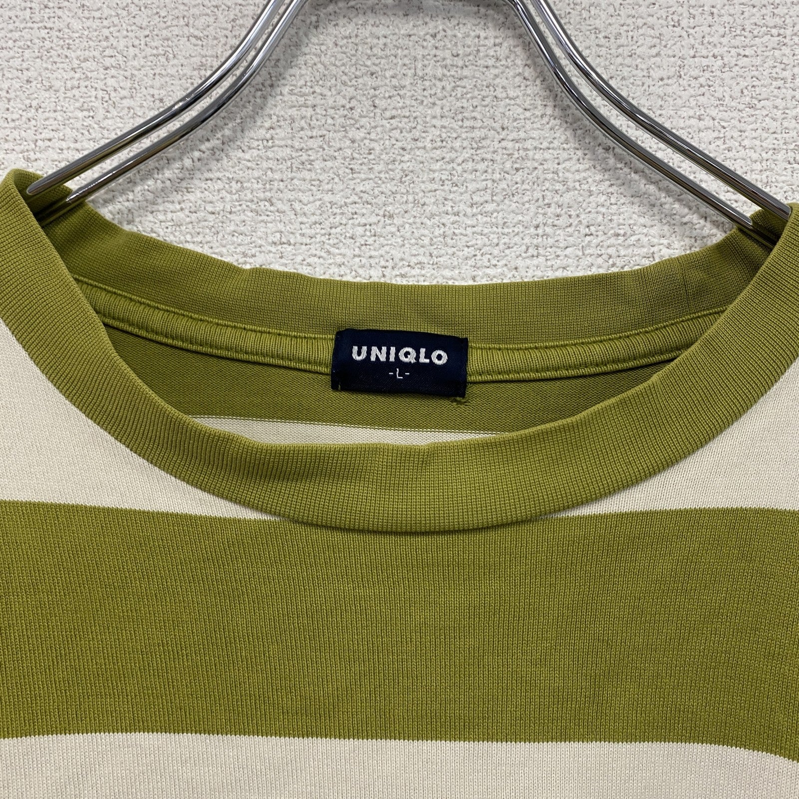 OLD UNIQLO　オールドユニクロ　長袖Tシャツ/ロンT　ボーダー　黄緑　ライトグリーン　ベージュ　Lサイズ