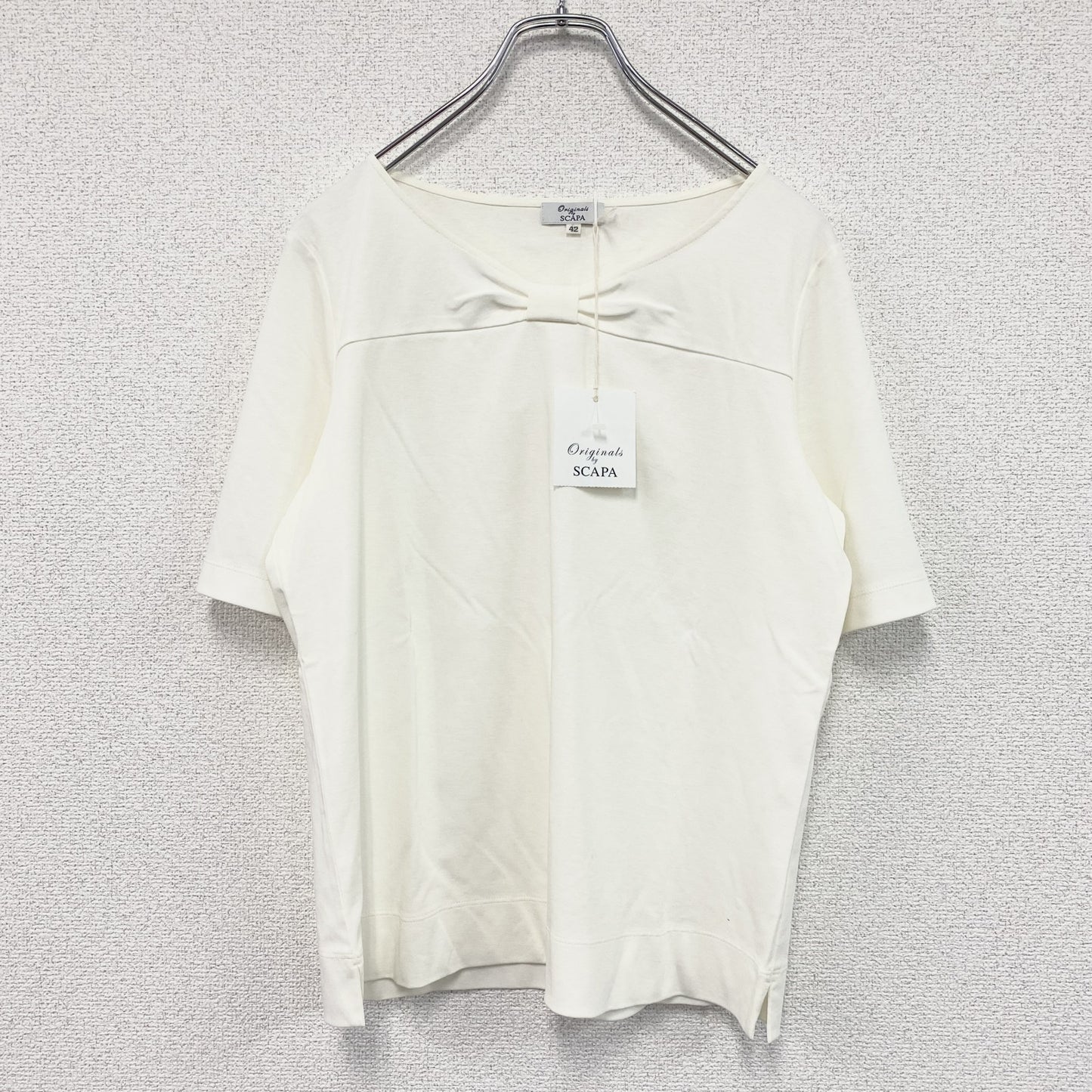 SCAPA　スキャパ　フロントリボン半袖Tシャツ　アイボリー　42サイズ