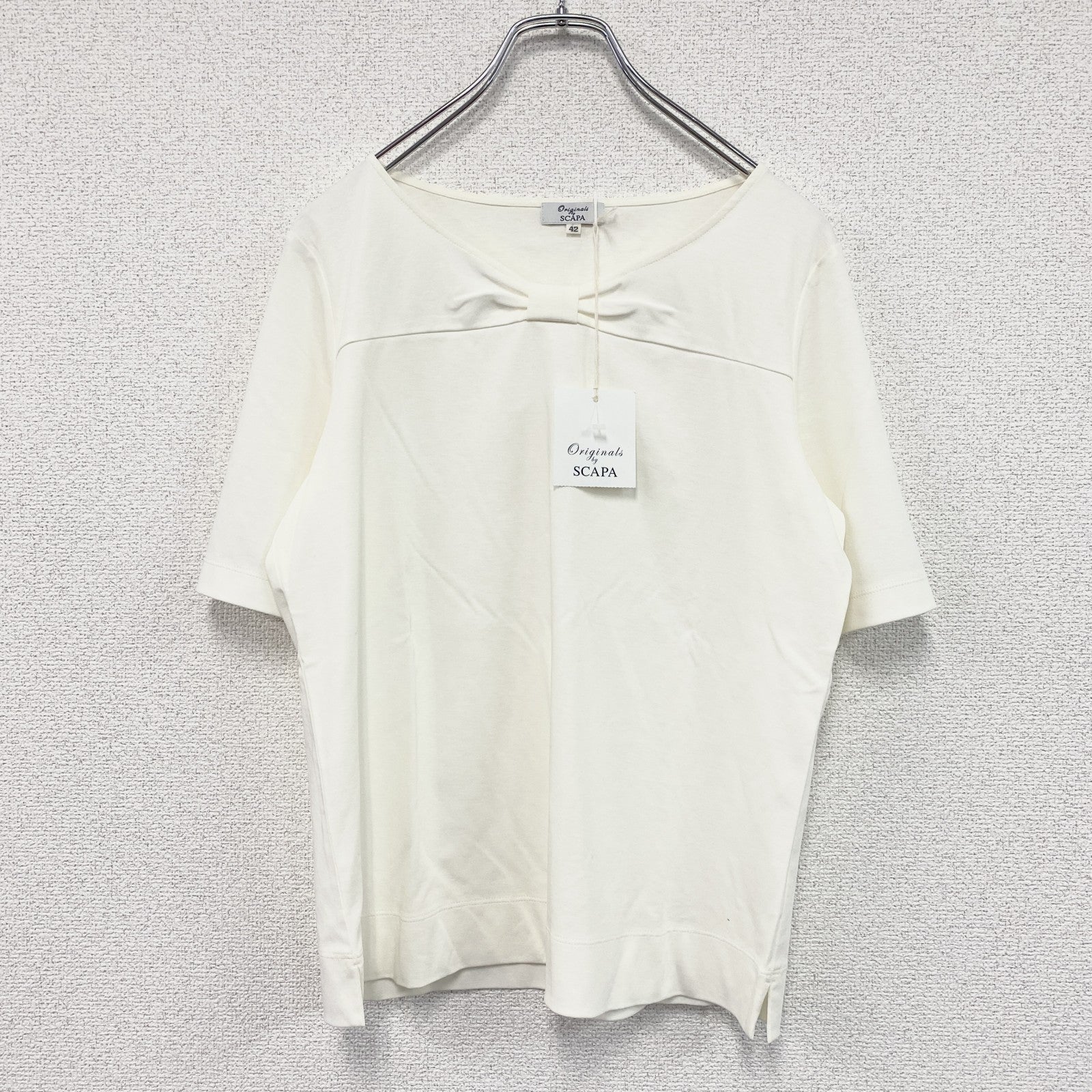 SCAPA　スキャパ　フロントリボン半袖Tシャツ　デッドストック　アイボリー　42サイズ