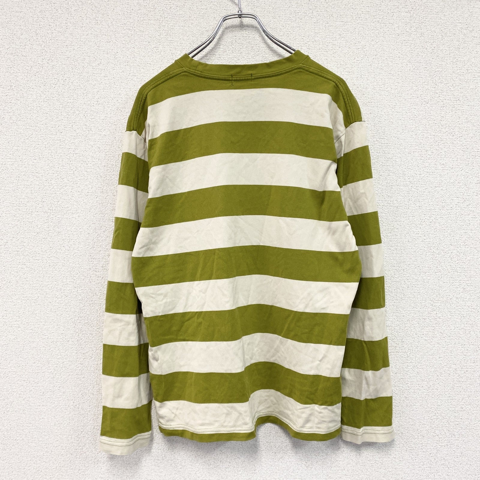 OLD UNIQLO　オールドユニクロ　長袖Tシャツ/ロンT　ボーダー　黄緑　ライトグリーン　ベージュ　Lサイズ