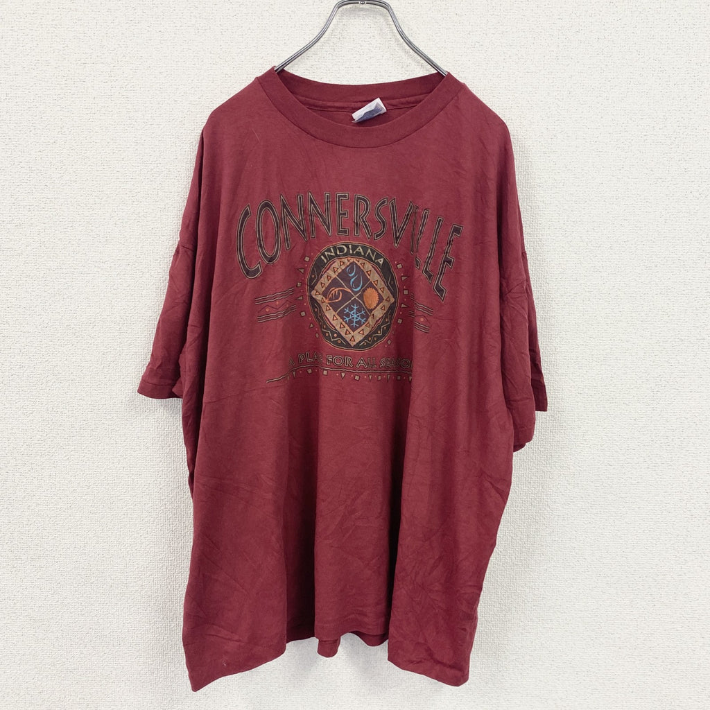 90s　Hanes　ヘインズ　半袖プリントTシャツ　ヴィンテージ　シングルステッチ　ボルドー　2XLサイズ