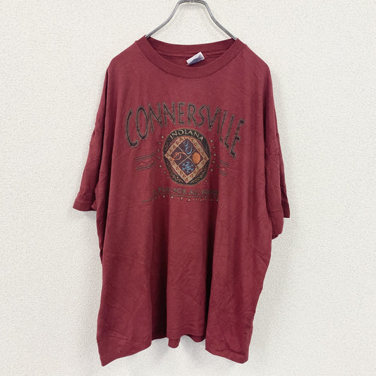 90s　Hanes　ヘインズ　半袖プリントTシャツ　ヴィンテージ　シングルステッチ　ボルドー　2XLサイズ