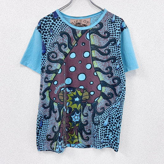 Mirror　ミラー　半袖プリントTシャツ　Amanita　アマンタ　キノコ　水色　ライトブルー　Mサイズ