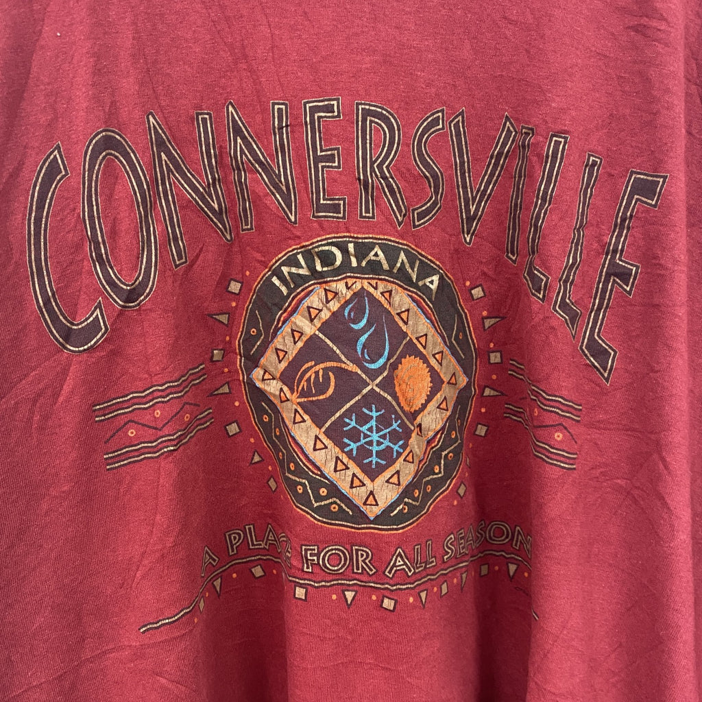 90s　Hanes　ヘインズ　半袖プリントTシャツ　ヴィンテージ　シングルステッチ　ボルドー　2XLサイズ