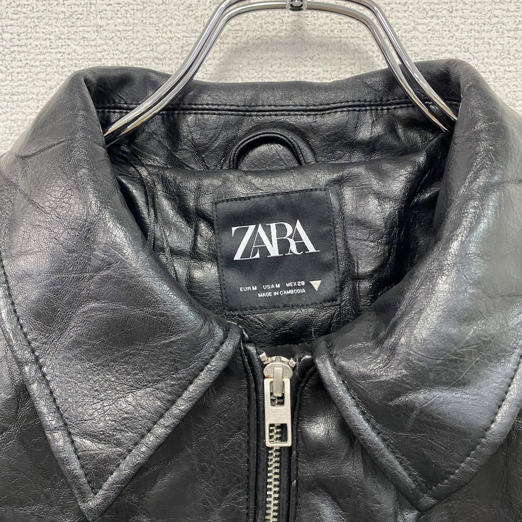 ZARA　ザラ　フェイクレザージャケット/革ジャン　黒　ブラック　Mサイズ