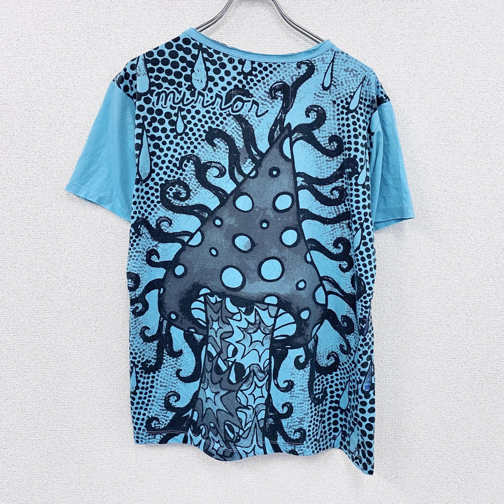 Mirror　ミラー　半袖プリントTシャツ　Amanita　アマンタ　キノコ　水色　ライトブルー　Mサイズ
