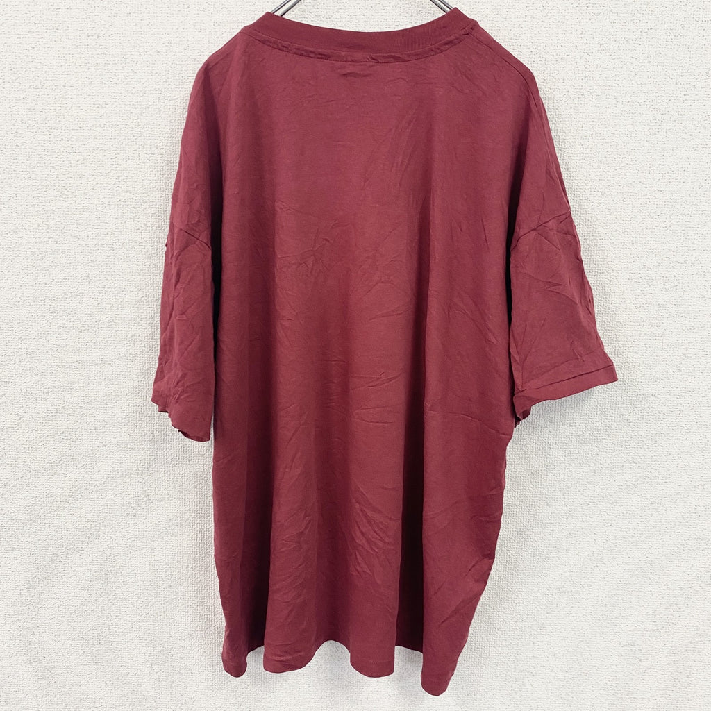 90s　Hanes　ヘインズ　半袖プリントTシャツ　ヴィンテージ　シングルステッチ　ボルドー　2XLサイズ