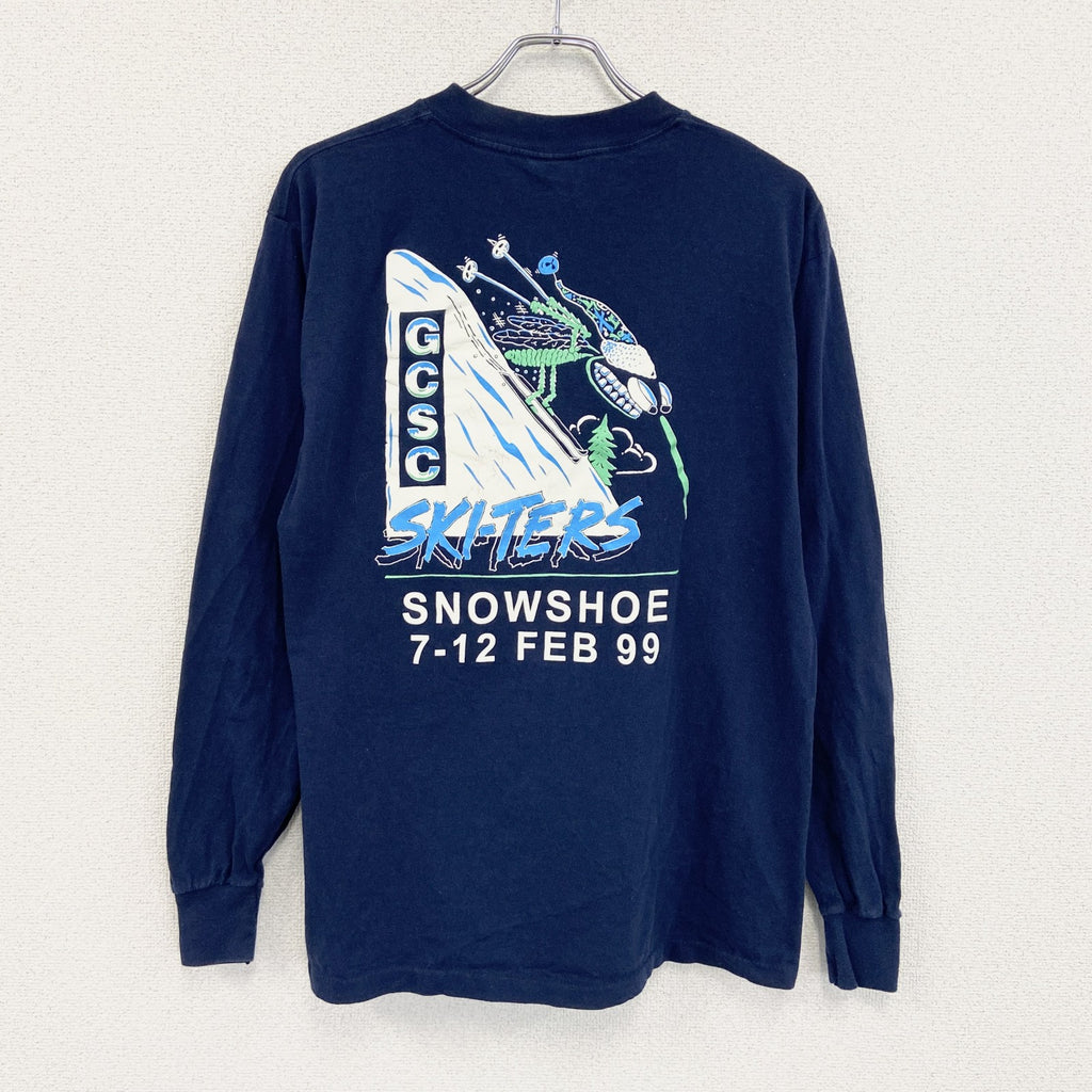 90s　ALL Sport　長袖プリントTシャツ　デザインロンT　ヴィンテージ　紺　ネイビー　Lサイズ