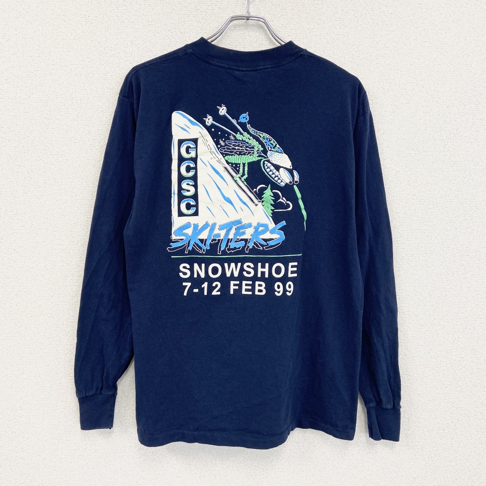 90s　ALL Sport　長袖プリントTシャツ　デザインロンT　ヴィンテージ　紺　ネイビー　Lサイズ