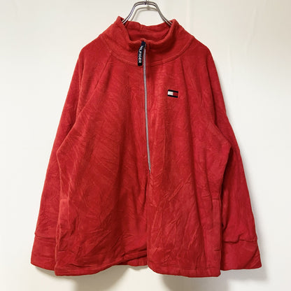 古着 used　TOMMY HILFIGER トミーヒルフィガー　長袖フルジップフリースジャケット　赤　ロゴ刺繡　XLサイズ