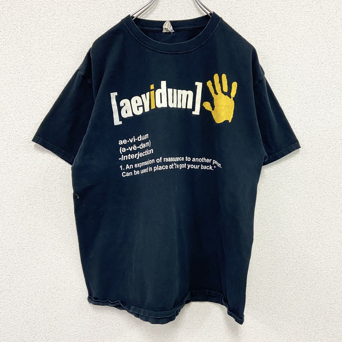 JERZEES　ジャージーズ　半袖プリントメッセージTシャツ　aevidum　手形　両面プリント　黒　ブラック　Lサイズ