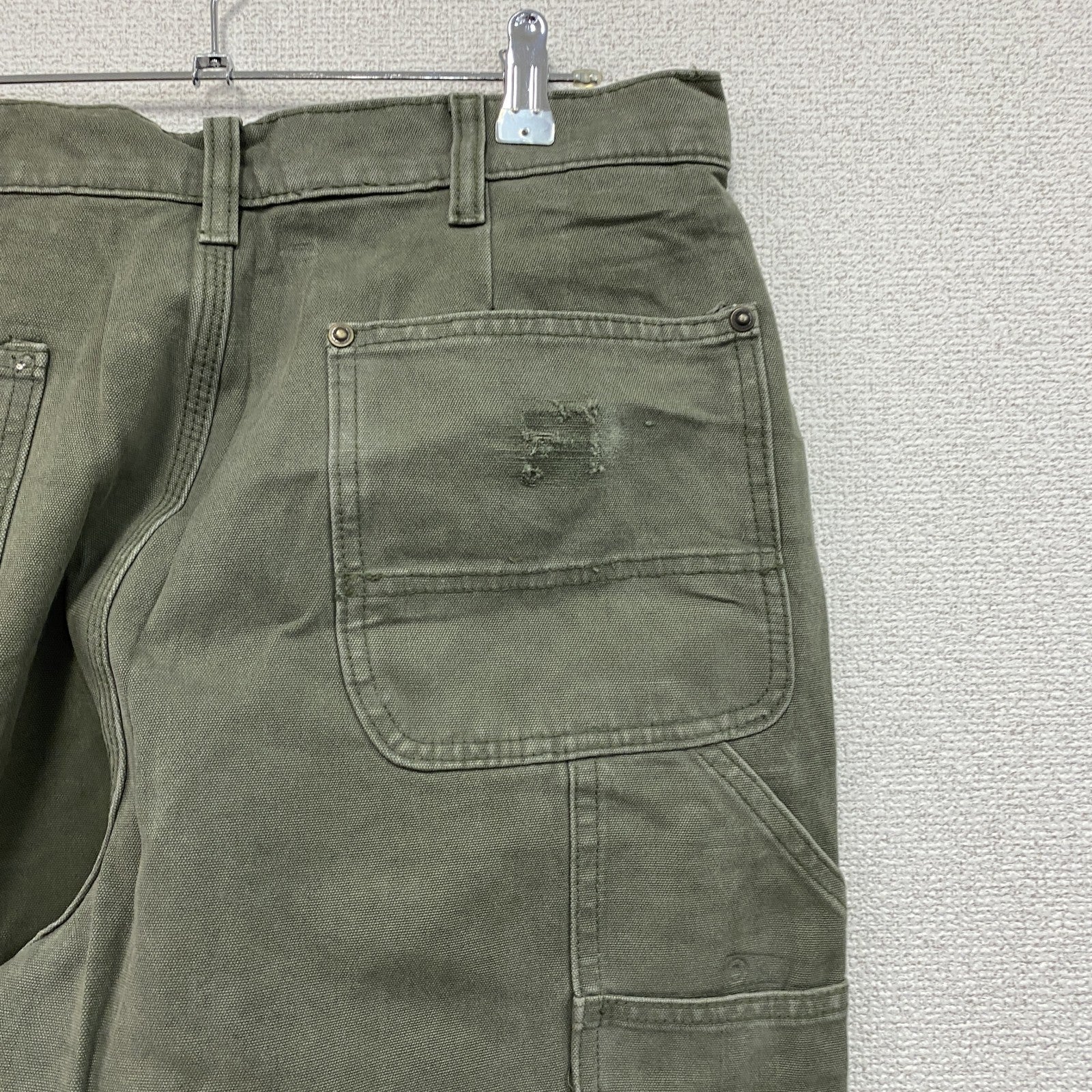 ノーブランド　ダブルニーペインターパンツ　ダックパンツ　ジップフライ　カーキ