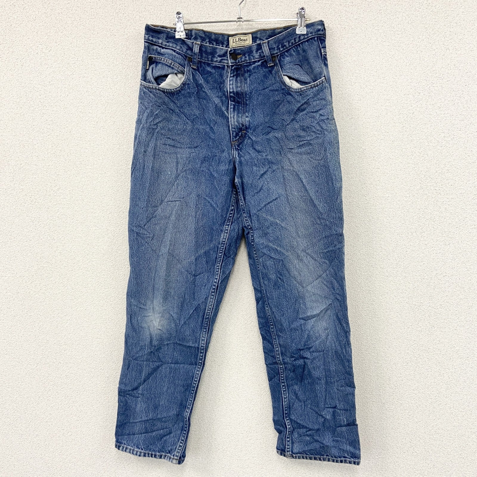 L.L.Bean　エルエルビーン　デニムパンツ/ジーンズ　ジップフライ　革パッチ　縦落ち　インディゴ　W35サイズ