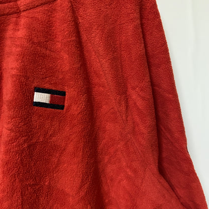 古着 used　TOMMY HILFIGER トミーヒルフィガー　長袖フルジップフリースジャケット　赤　ロゴ刺繡　XLサイズ