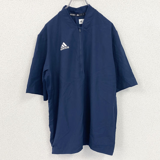 adidas　アディダス　ハーフジップ半袖プルオーバー　ワンポイント　紺　ネイビー　Lサイズ