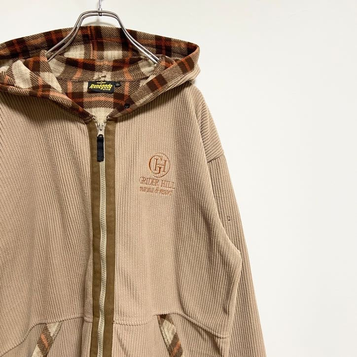 古着 used　Renegadeclub　長袖コーデュロイパーカー　ベージュ　ポイント刺　秋冬服　ビッグシルエット　XLサイズ