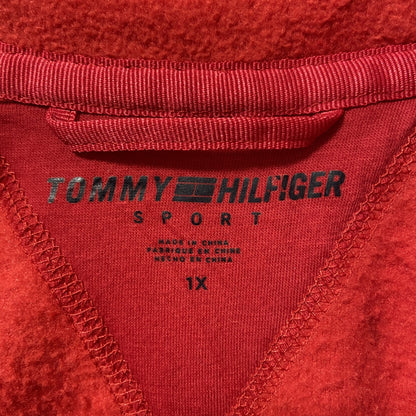 古着 used　TOMMY HILFIGER トミーヒルフィガー　長袖フルジップフリースジャケット　赤　ロゴ刺繡　XLサイズ