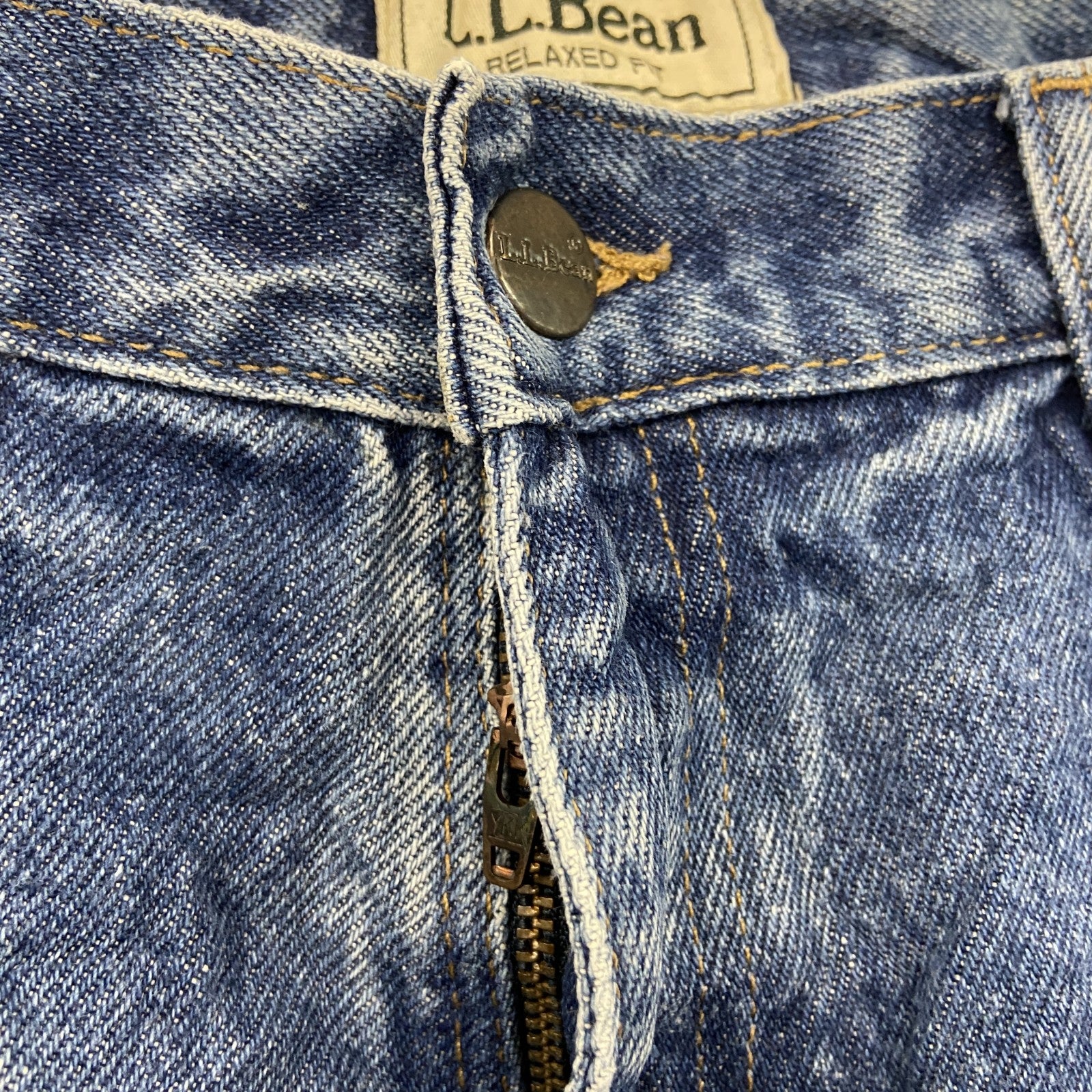 L.L.Bean　エルエルビーン　デニムパンツ/ジーンズ　ジップフライ　革パッチ　縦落ち　インディゴ　W35サイズ