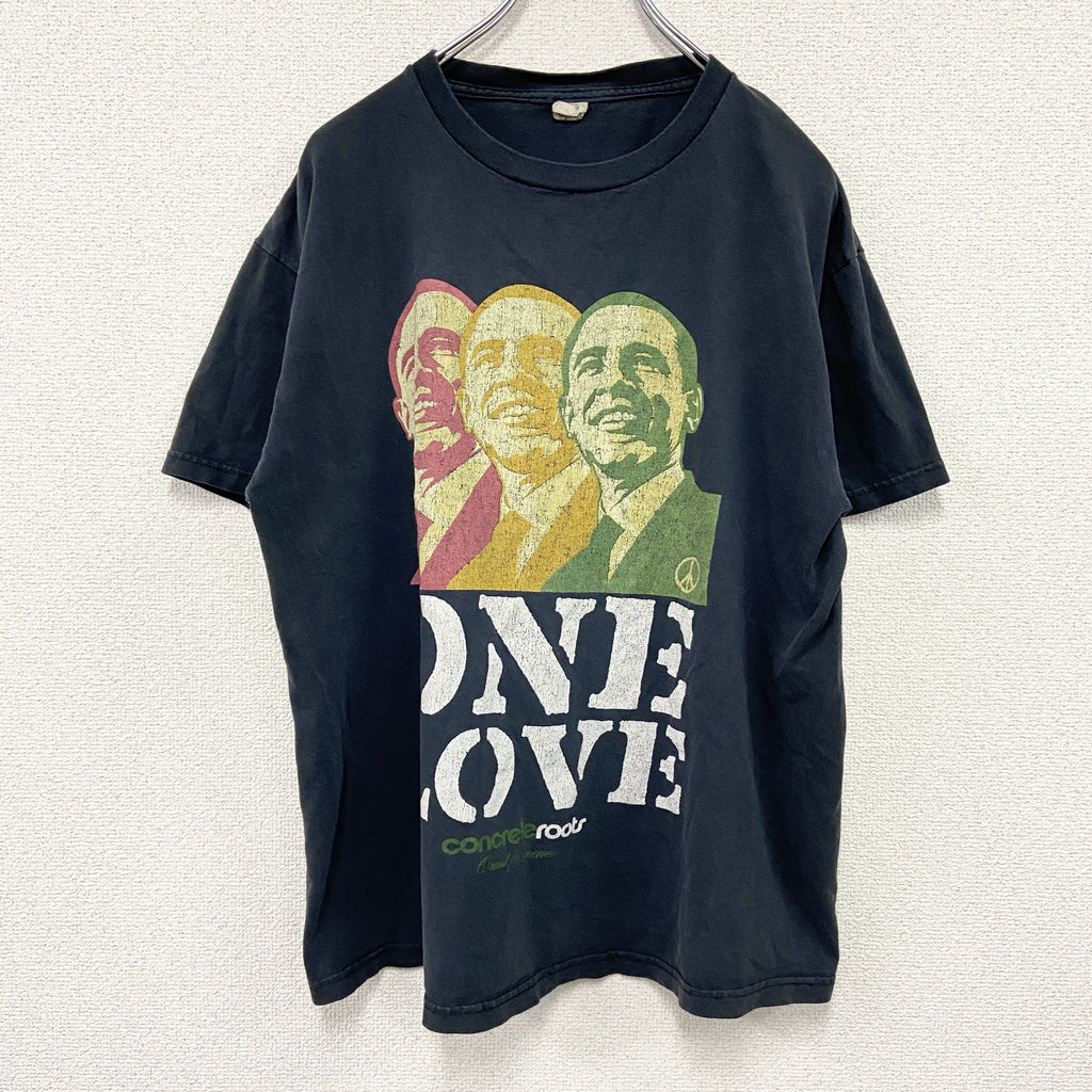 00s　DELTA PRO WEIGHT　Obama　オバマ　半袖プリントTシャツ　人物T　黒　ブラック　Lサイズ