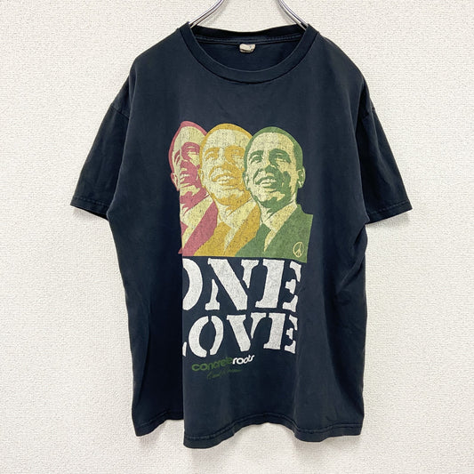 00s　DELTA PRO WEIGHT　Obama　オバマ　半袖プリントTシャツ　人物T　黒　ブラック　Lサイズ