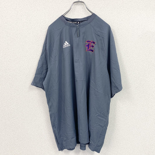 adidas　アディダス　ハーフジップ半袖プルオーバー　ワンポイント　刺繍ロゴ　灰色　グレー　XLサイズ