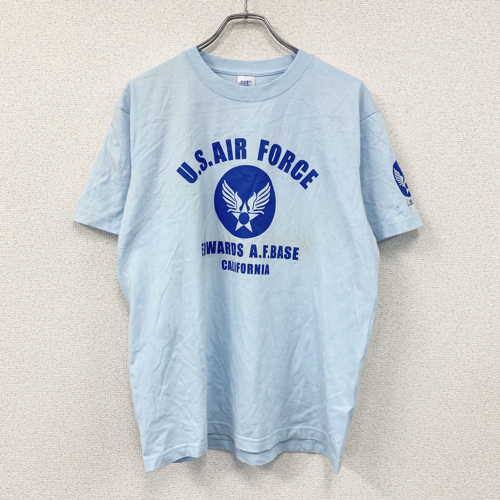 U.S AIR FORCE　半袖プリントTシャツ　アーチプリント　水色　ライトブルー　Lサイズ　