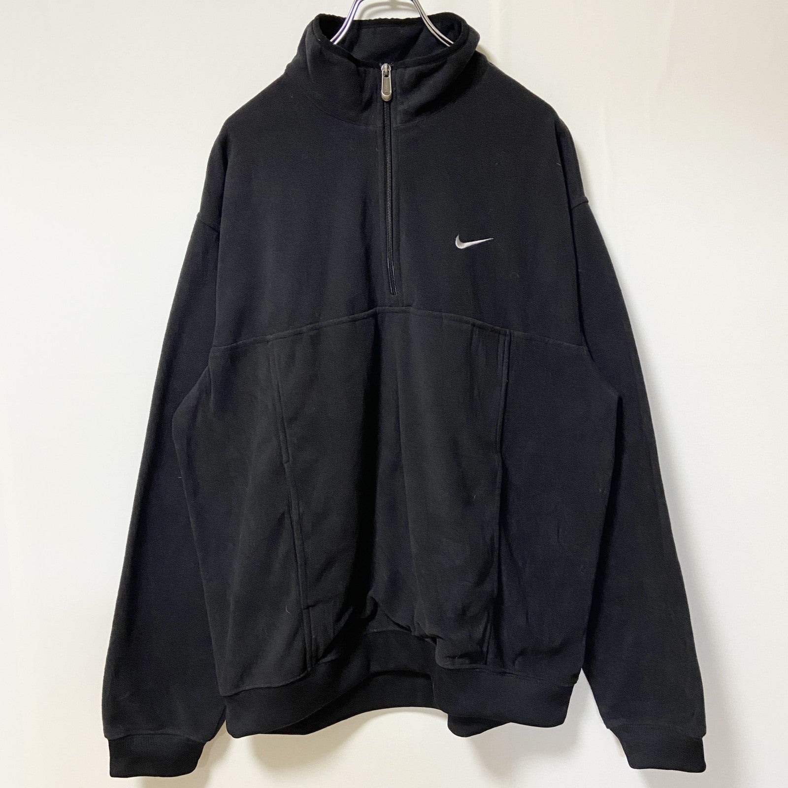 古着 used　NIKE ナイキ　長袖ハーフジップフリースジャケット　プルオーバー　黒　00s　ワンポイントロゴ刺繡　XLサイズ