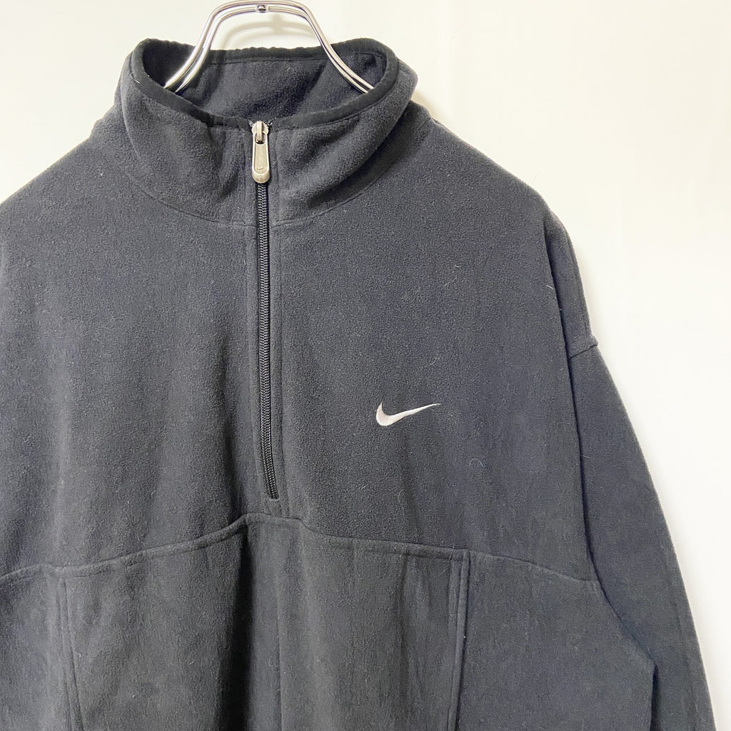 古着 used　NIKE ナイキ　長袖ハーフジップフリースジャケット　プルオーバー　黒　00s　ワンポイントロゴ刺繡　XLサイズ