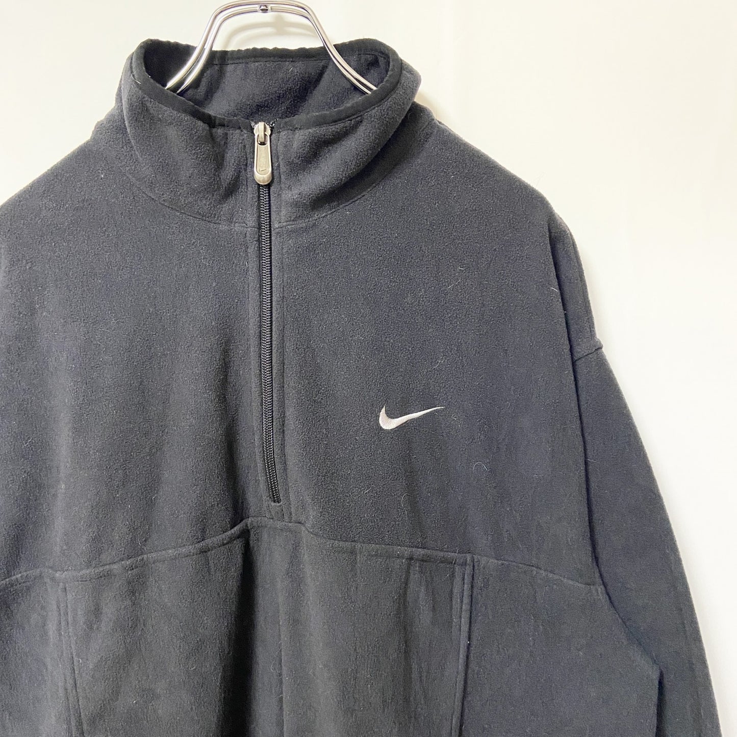 古着 used　NIKE ナイキ　長袖ハーフジップフリースジャケット　プルオーバー　黒　00s　ワンポイントロゴ刺繡　XLサイズ