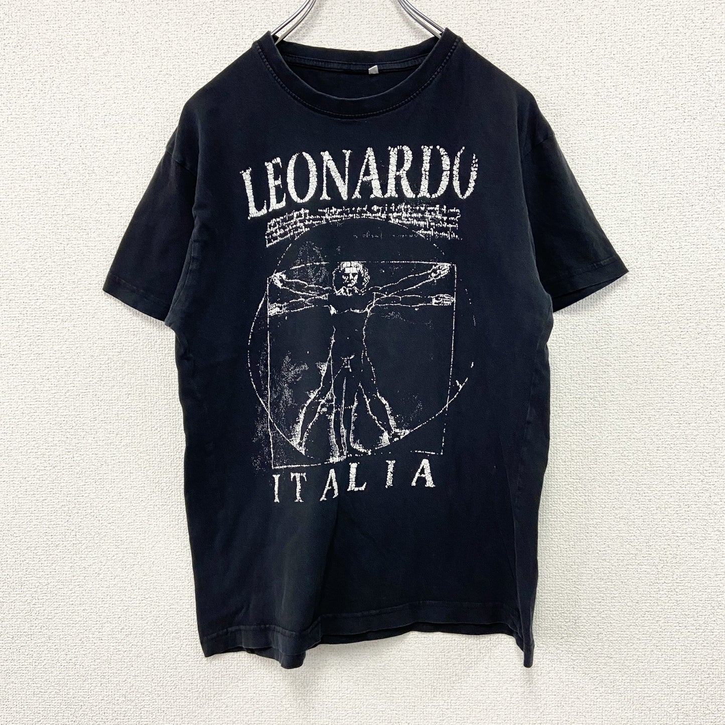 LEONARDO　レオナルドダヴィンチ　半袖プリントTシャツ　人体T　ITALIA　黒　ブラック　Mサイズ