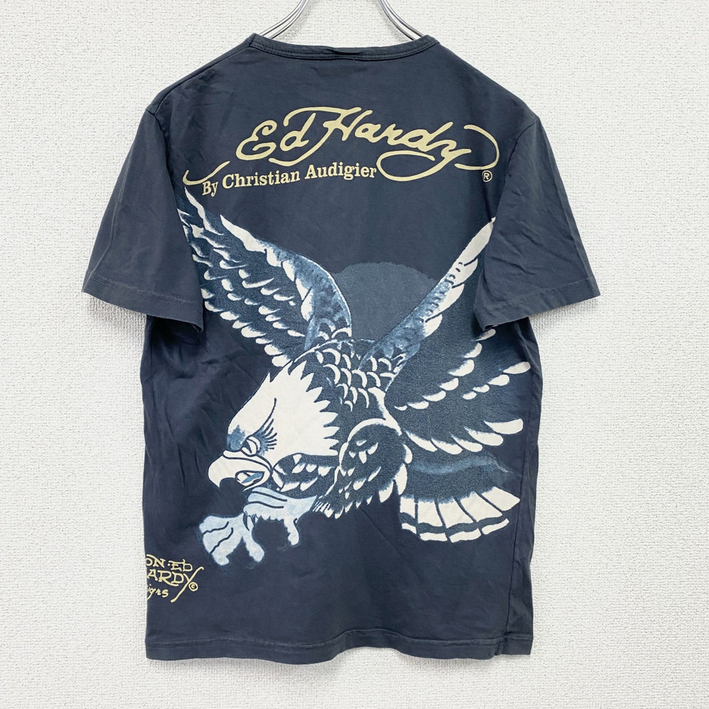 Ed Hardy　エドハーディー　半袖プリントTシャツ　ラメT　スパンコール　紺　ネイビー　Lサイズ