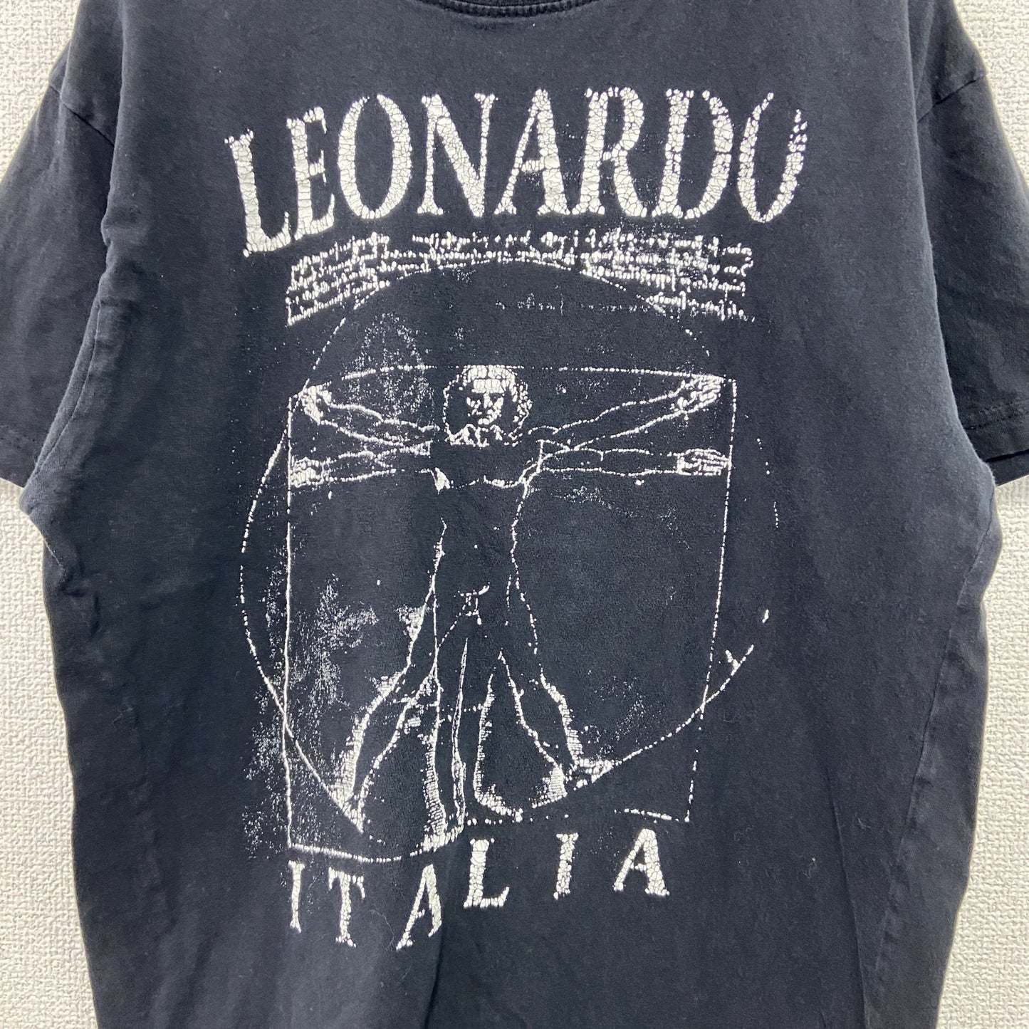 LEONARDO　レオナルドダヴィンチ　半袖プリントTシャツ　人体T　ITALIA　黒　ブラック　Mサイズ