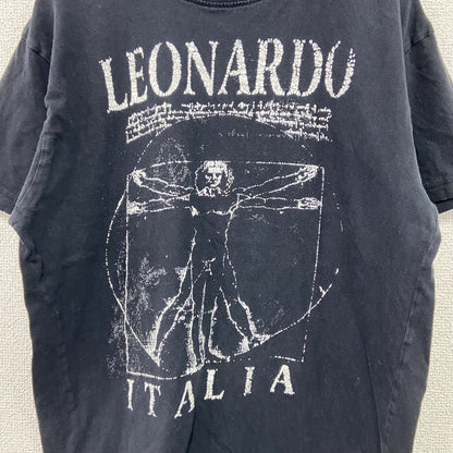 LEONARDO　レオナルドダヴィンチ　半袖プリントTシャツ　人体T　ITALIA　黒　ブラック　Mサイズ
