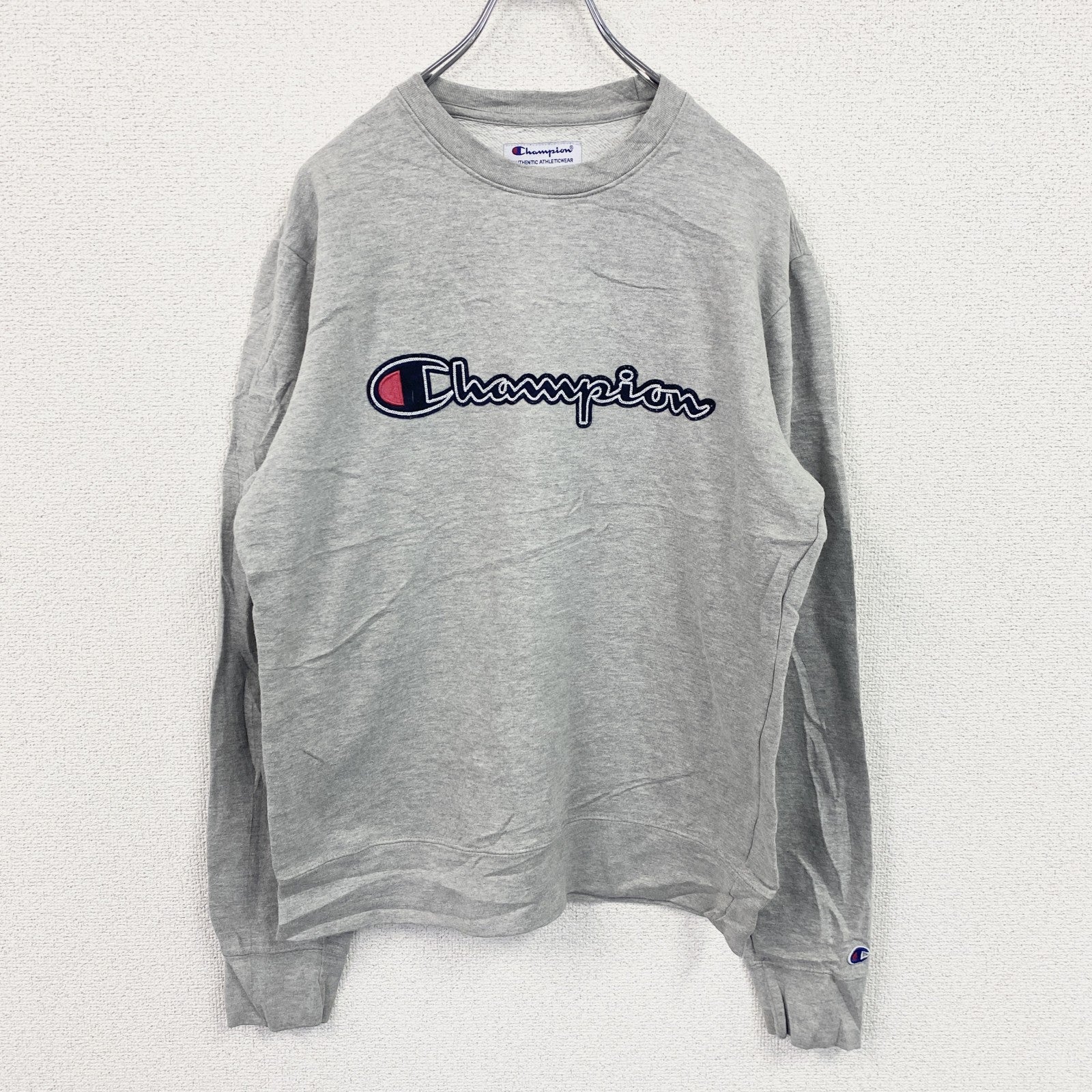 champion　チャンピオン　スウェット/トレーナー　ワッペン　クルーネック　現行　灰色　グレー　Sサイズ