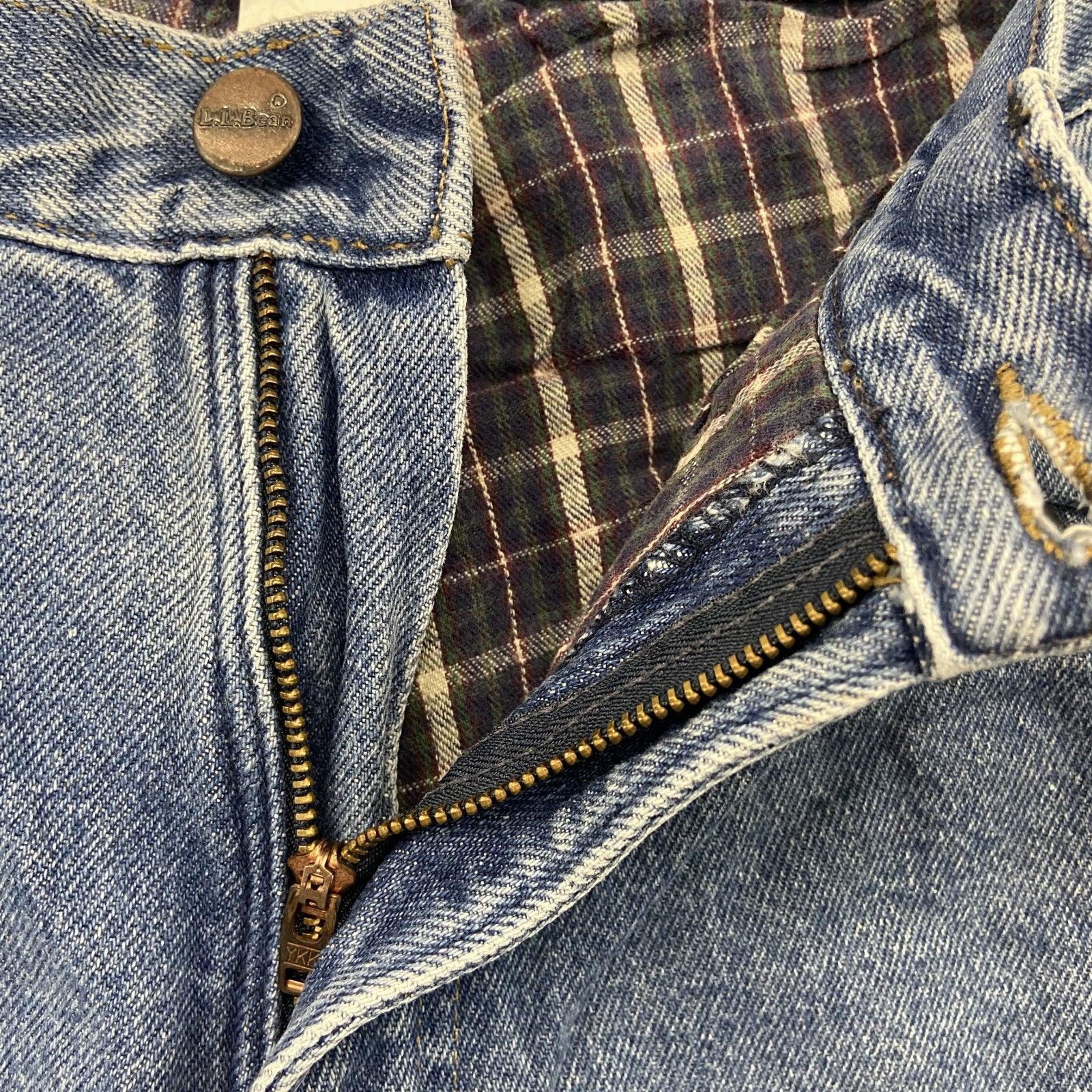 ～00s　L.L.Bean　エルエルビーン　デニムパンツ/ジーンズ　ジップフライ　ネル生地ライナー　革パッチ　インディゴ　W30サイズ