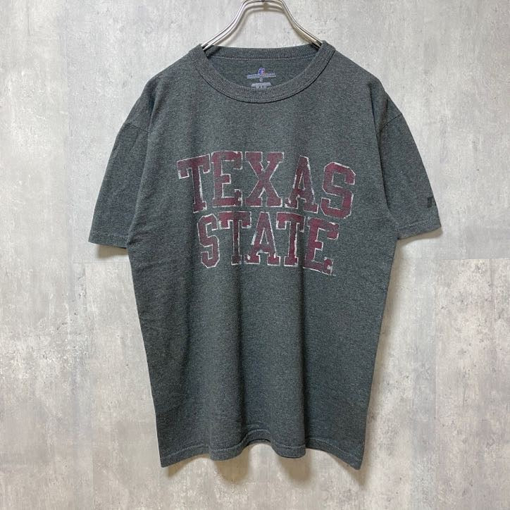 古着 used　RUSSELL ラッセル　TEXAS STATE　半袖カレッジプリントTシャツ　グレー　大学　Sサイズ
