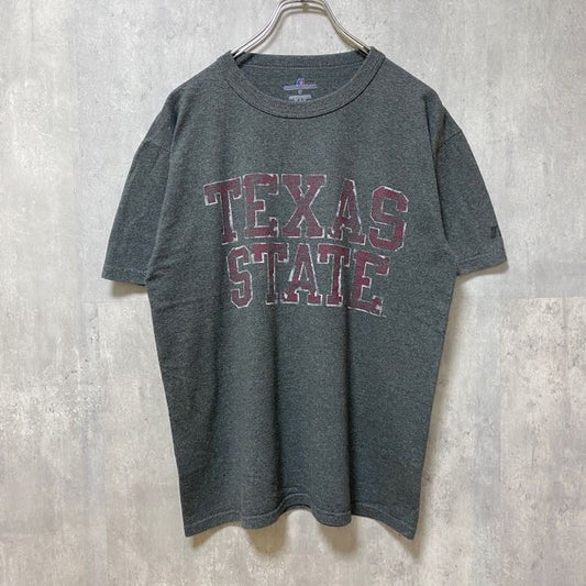 古着 used　RUSSELL ラッセル　TEXAS STATE　半袖カレッジプリントTシャツ　グレー　大学　Sサイズ