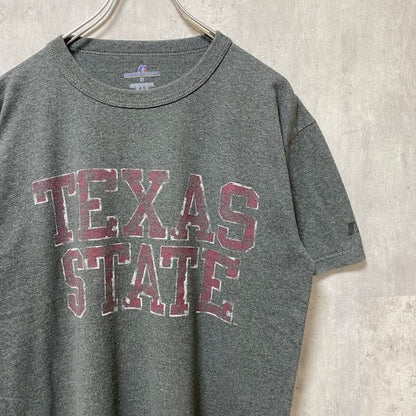 古着 used　RUSSELL ラッセル　TEXAS STATE　半袖カレッジプリントTシャツ　グレー　大学　Sサイズ