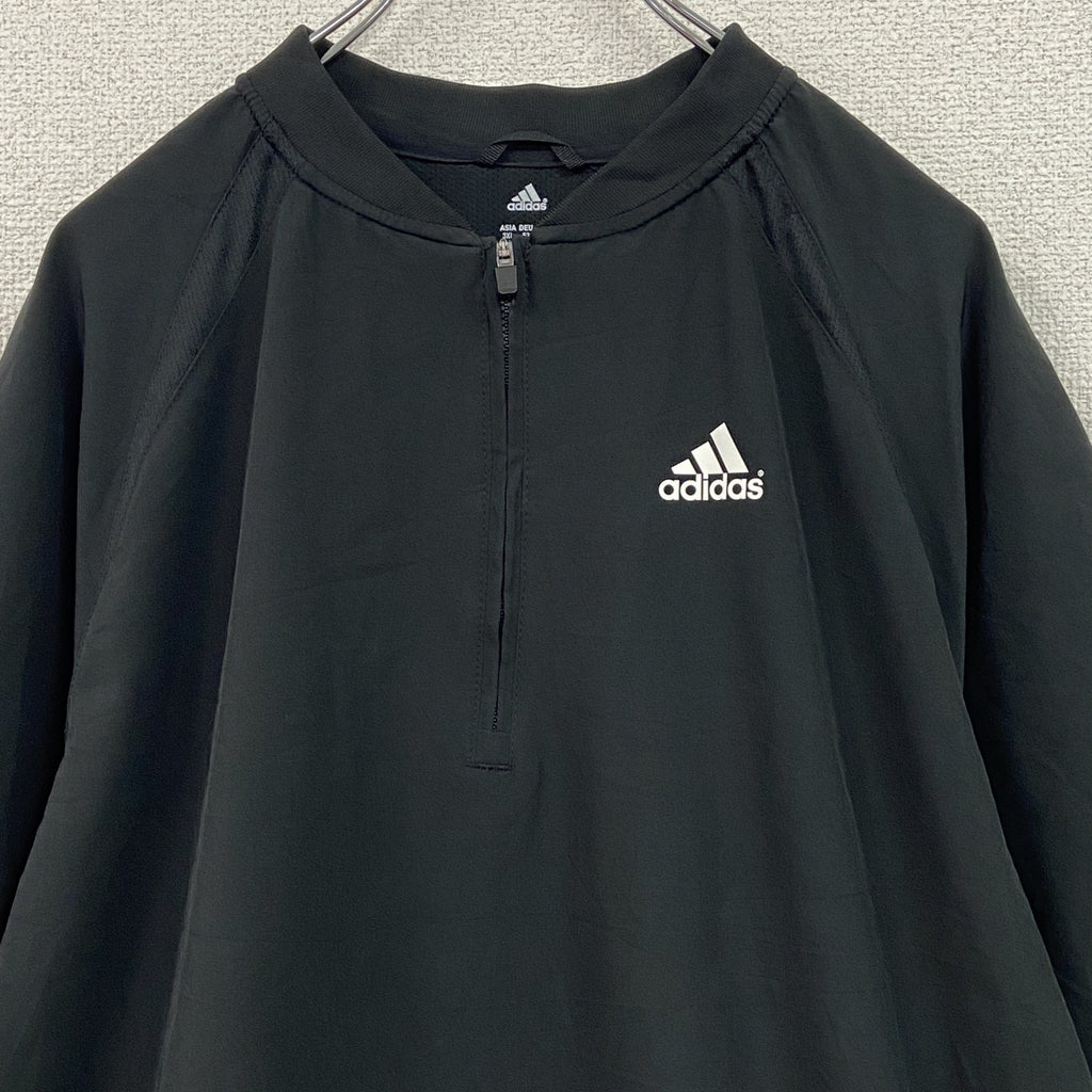 adidas　アディダス　半袖　ハーフジップナイロンジャケット　黒　ブラック　Lサイズ