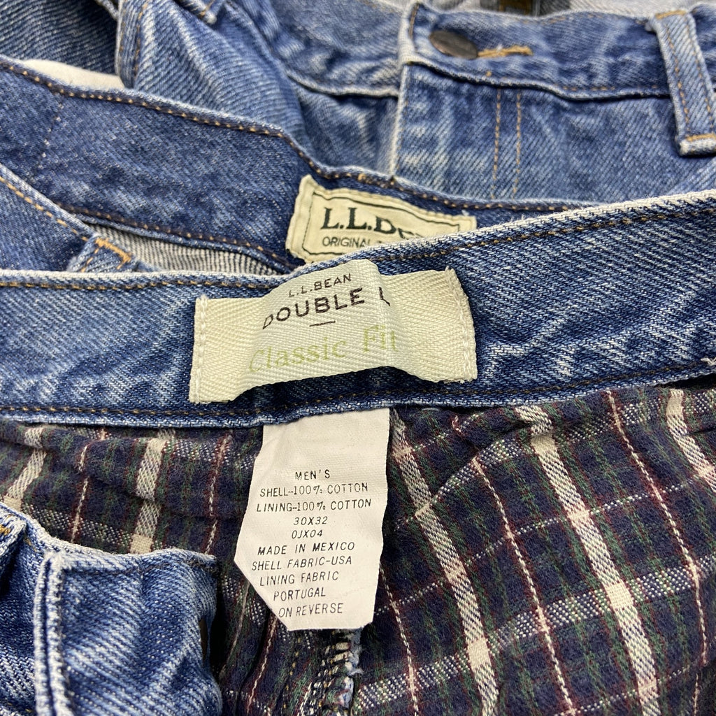 ～00s　L.L.Bean　エルエルビーン　デニムパンツ/ジーンズ　ジップフライ　ネル生地ライナー　革パッチ　インディゴ　W30サイズ